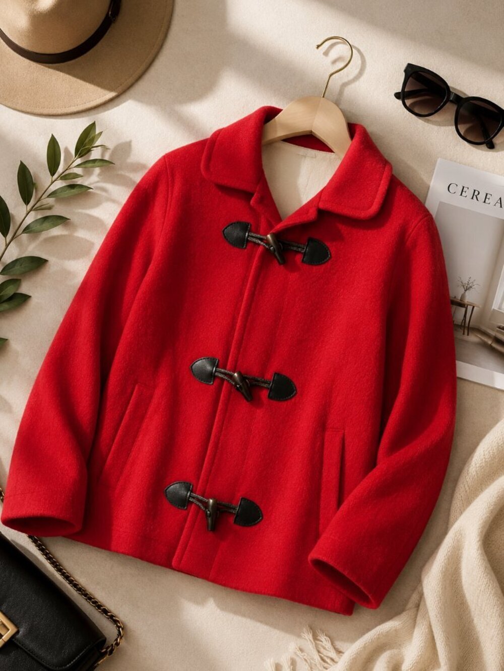 Vintage Schrader Sport Red Wool Toggle Coat Jacket Size 6